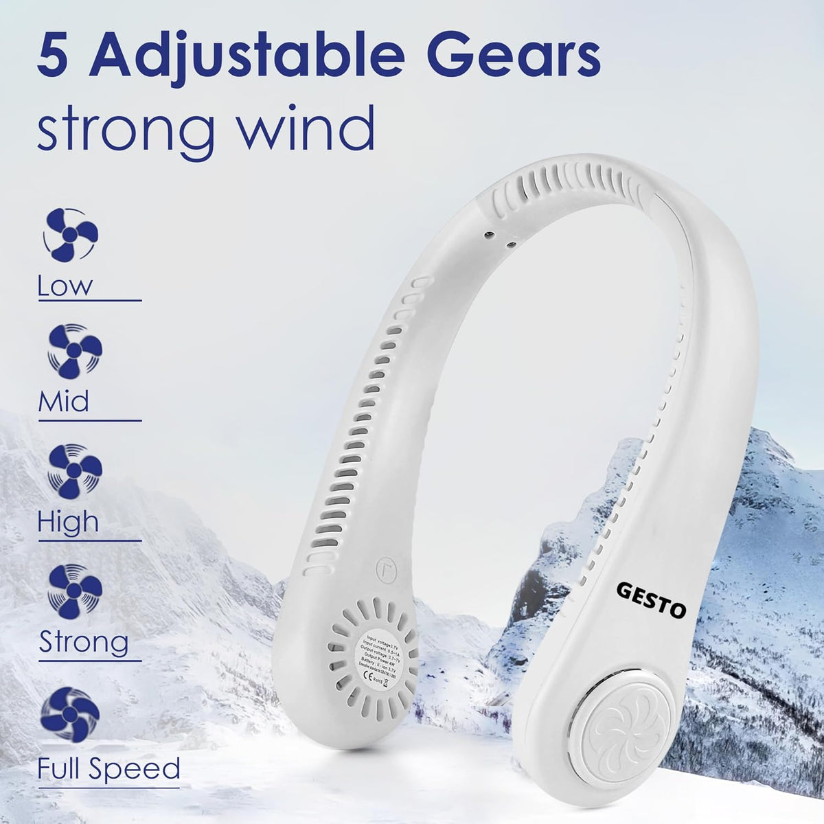 Portable Neck Fan With 5 Speeds and 360° Cooling