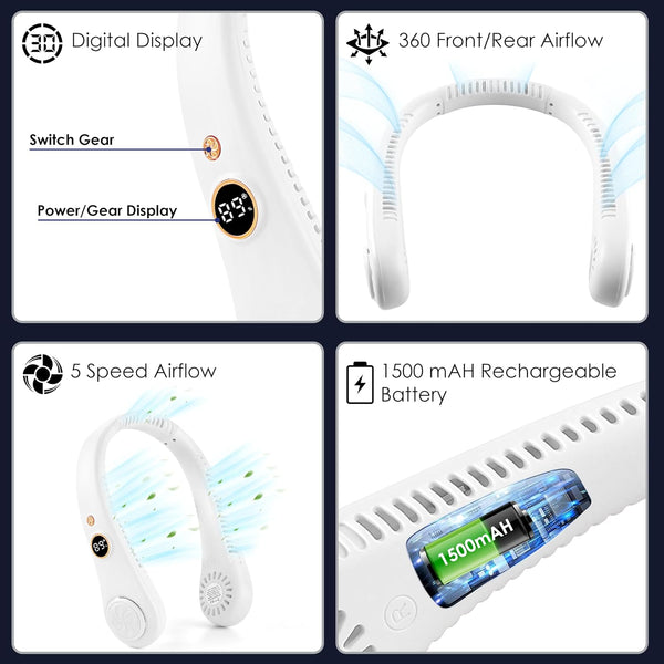 Portable Neck Fan With 5 Speeds and 360° Cooling
