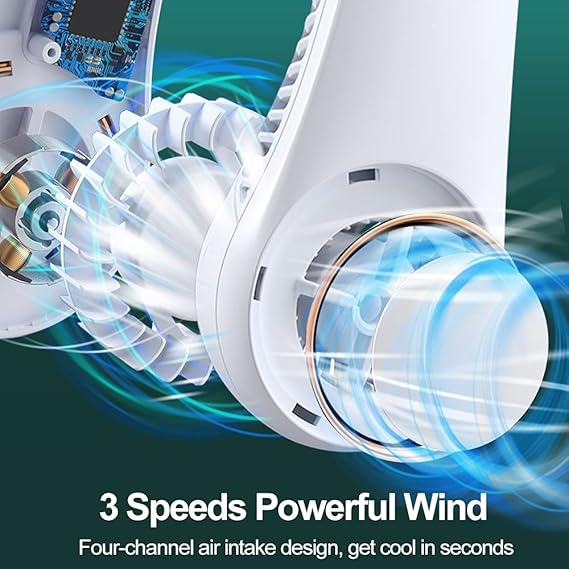 Portable Neck Fan With 3 Speeds and 360° Cooling