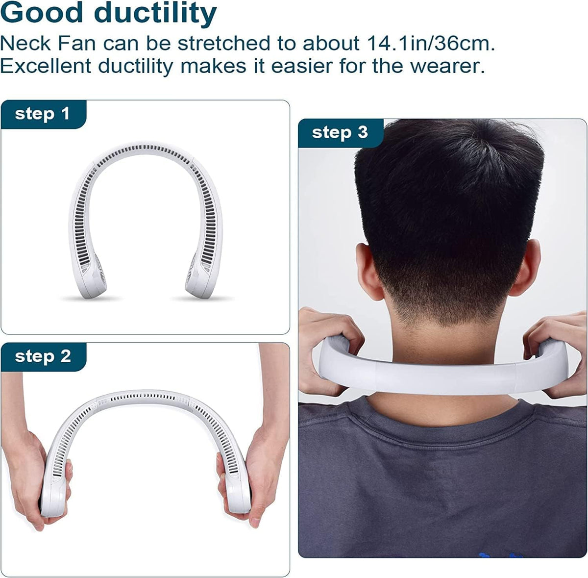 Portable Neck Fan With 3 Speeds and 360° Cooling